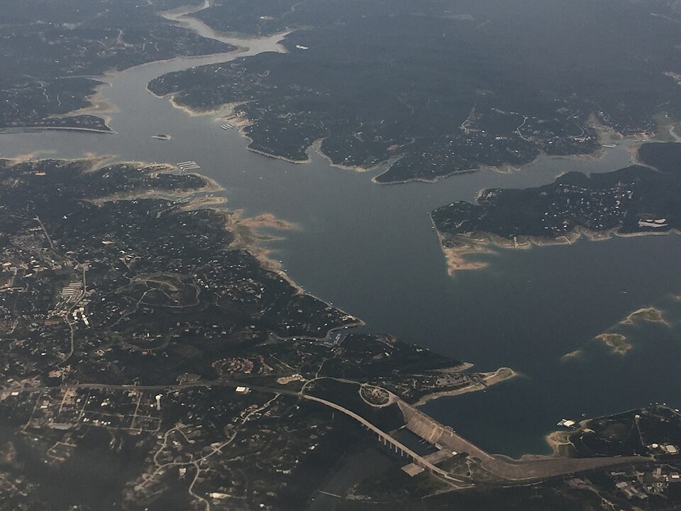 Aerial view of Lake Travis in Austin, Texas